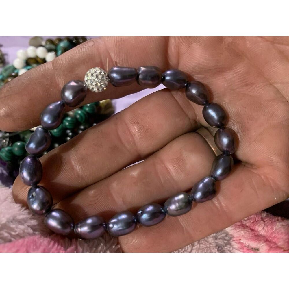7.5in 12-13mm South Sea Tahitian Black Chocolate Pearl Bracelet 925 Silver